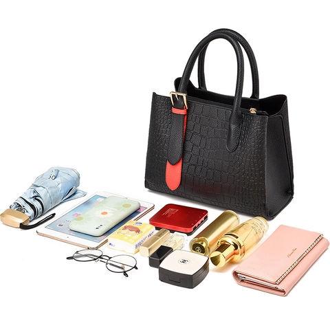 Crocodile Pattern PU Leather Handbag Large Capacity Top Handle Crossbody Satchel Elegant Urban Fashion Women Shoulder Bag