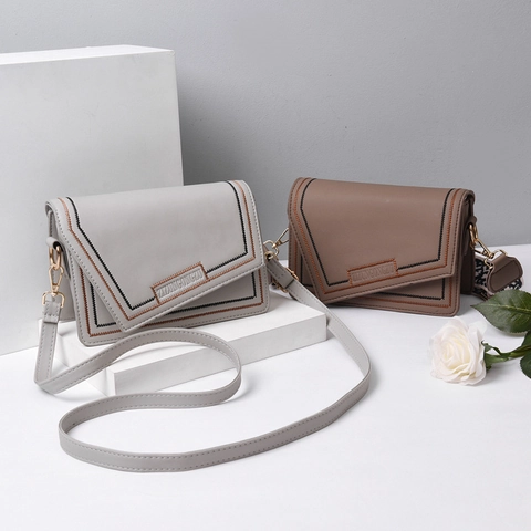Women Crossbody Bag PU Leather Contrast Color Small Square Flap Shoulder Bag With Chain Strap Fashion Leisure