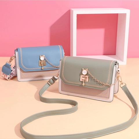 Borsa Tracolla Donna Pelle PU Colore Contrasto Serratura Metallo Gatto Piccola Borsa Quadrata Borsa A Spalla Dolce Moda Messenger