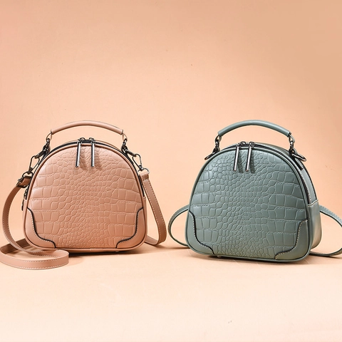 Borsa A Tracolla Da Donna In Pelle PU Trama Coccodrillo Doppia Cerniera Manico Superiore Piccola Borsa Casual