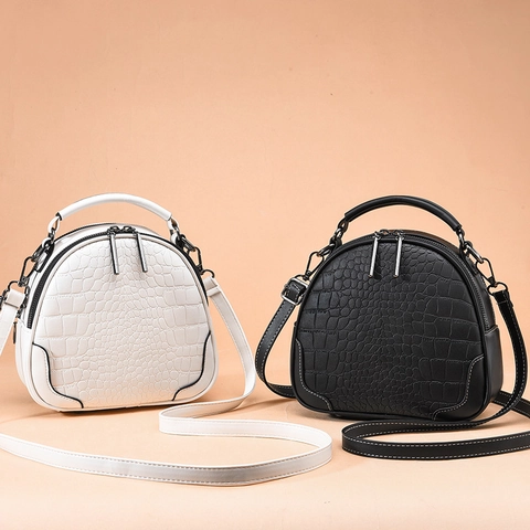 Borsa A Tracolla Da Donna In Pelle PU Trama Coccodrillo Doppia Cerniera Manico Superiore Piccola Borsa Casual