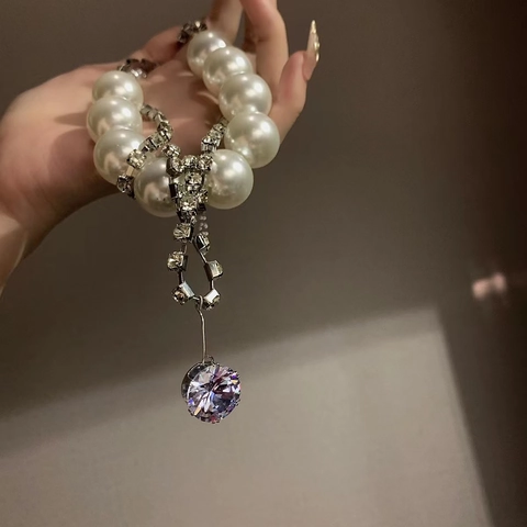 Collana Di Grandi Künstliche Perle Geometriche Esagerate Francesi Con Ciondolo In Zircone Catena Da Clavicola A Strati