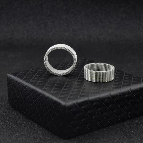Stainless Steel Mesh Woven Band Ring Milanese Style Minimalist Jewelry For Men And Women Silver Color