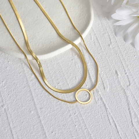 Collana A Doppio Strato In Acciaio Inossidabile Oro Catena A Serpente Pendente Cerchio Gioielli Minimalisti Da Donna