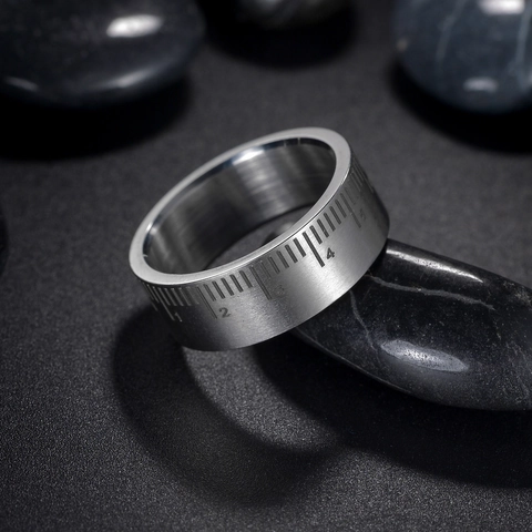 Anillo De Escala De Regla Acero Inoxidable Número Grabado Banda De Medición Industrial Minimalista Unisex Joyería