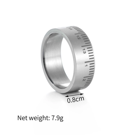 Anillo De Escala De Regla Acero Inoxidable Número Grabado Banda De Medición Industrial Minimalista Unisex Joyería