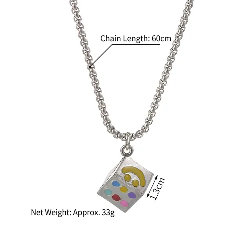 Minimalist Dice Pendant Necklace Stainless Steel Square Artificial Pearl Chain Colorful Polka Dots Smiley Face Ins Niche Jewelry