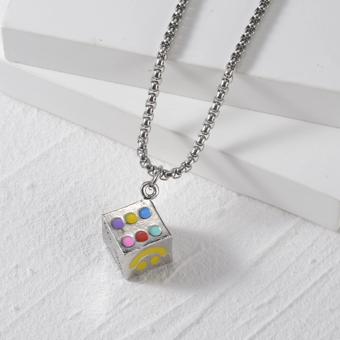 Minimalist Dice Pendant Necklace Stainless Steel Square Artificial Pearl Chain Colorful Polka Dots Smiley Face Ins Niche Jewelry