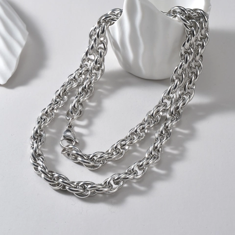 Chunky Seilkette Halskette Polierter Edelstahl Verdrehtes Glied Minimalistischer Hip Hop Punk Schmuck Für Damen Herren