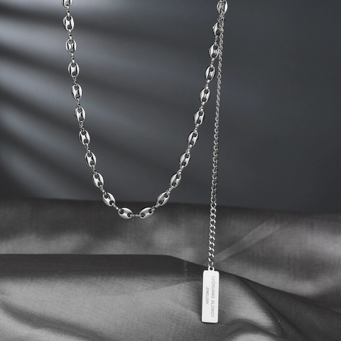 Collana A Catena In Acciaio Inossidabile Con Chicchi Di Caffè Naso Di Maiale Splicing Asimmetrico Ciondolo Targhetta Rettangolo