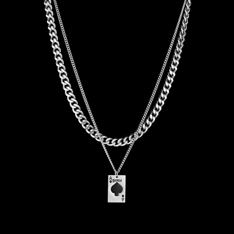 Doppelschichtige Halskette Edelstahl Pik As Spielkarte Rechteckiger Anhänger Panzerkette Hip Hop Schmuck