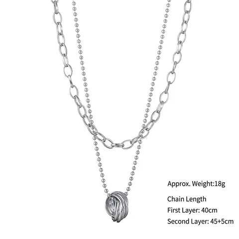 Edelstahl Doppelreihige Halskette Mehrere Ineinandergreifende Ringe Anhänger Perlen Und Gliederkette Hip Hop Schmuck