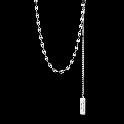 Collana A Catena In Acciaio Inossidabile Con Chicchi Di Caffè Naso Di Maiale Splicing Asimmetrico Ciondolo Targhetta Rettangolo