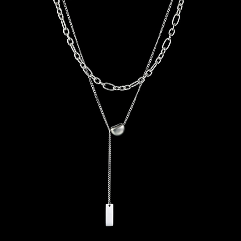 Collana A Doppio Strato In Acciaio Inossidabile Per Donna Catena A Y Sovrapposta Minimalista Con Ciondolo A Piastra Rettangolare