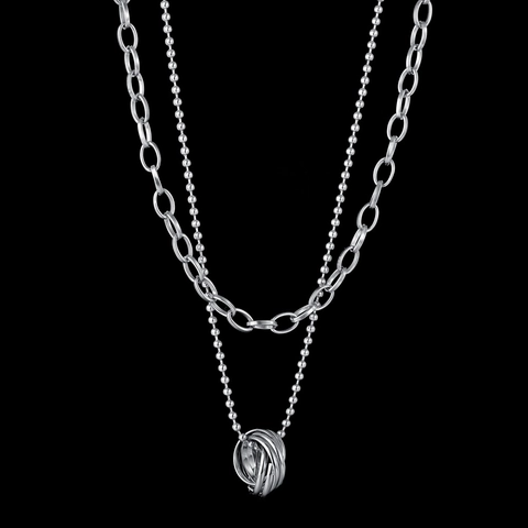 Edelstahl Doppelreihige Halskette Mehrere Ineinandergreifende Ringe Anhänger Perlen Und Gliederkette Hip Hop Schmuck