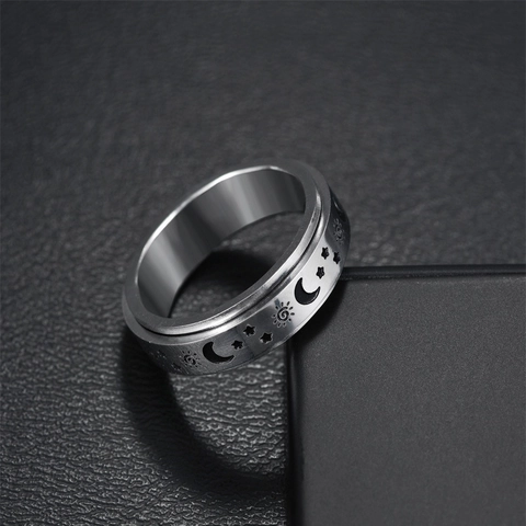 Spinner Ring Edelstahl Drehbar Sonne Mond Stern Gänseblümchen Himmlisch Angstlinderung Band Für Damen Herren