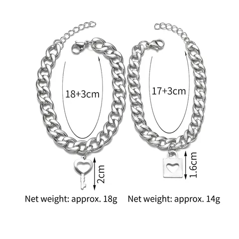 Edelstahl Herzschloss Und Schlüssel Anhänger Armbänder Minimalistische Punk Gliederkette Schmuck Für Paare
