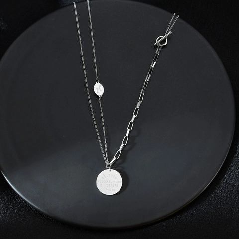 Collana In Acciaio Inossidabile Con Catena Asimmetrica E Pendente A Moneta Rotonda Stile Retro Hip Hop Gioielli Da Donna