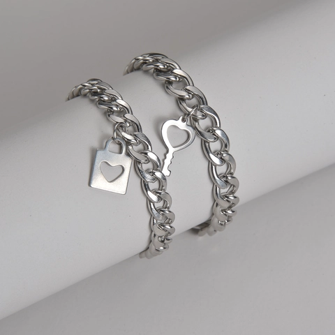Edelstahl Herzschloss Und Schlüssel Anhänger Armbänder Minimalistische Punk Gliederkette Schmuck Für Paare