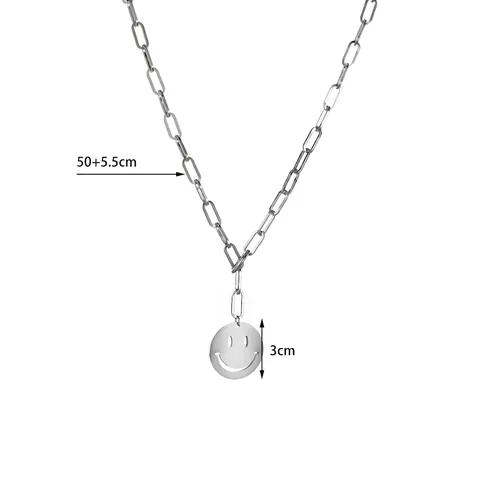Smiley Face Pendant Necklace Stainless Steel Paperclip Chain Minimalist Hip Hop Ins Style Jewelry For Women