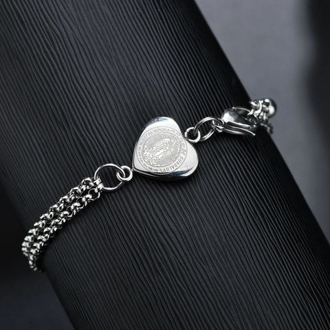 Bracelet Double Couche En Acier Inoxydable Pendentif Cœur Notre-Dame De Guadalupe Bijoux Religieux Femmes
