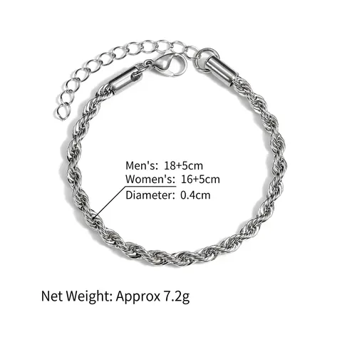 Bracciale A Catena Di Corda In Acciaio Inossidabile Lucido Maglia Torta Regolabile Per Uomo Donna Hip Hop Gioielli Minimalisti