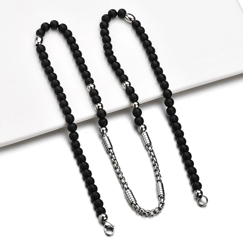 Stainless Steel Beaded Necklace Minimalist Black Matte Beads Industrial Style Chain Stitching Jewelry For Men Women