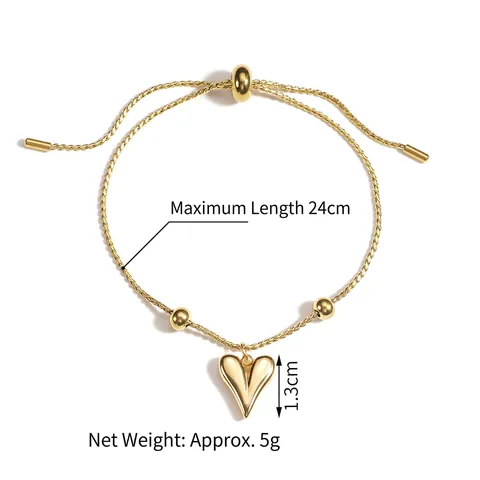 Heart Pendant Bracelet Stainless Steel Adjustable Sliding Buckle French Luxury Style Gold Plated Jewelry For Women