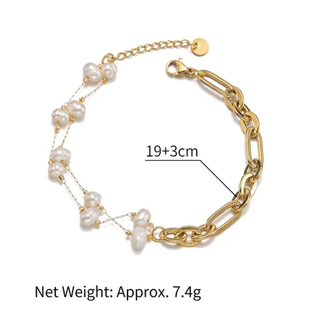 Bracciale Con Künstliche Perle Giuntate Acciaio Inossidabile Placcato Oro 14K Doppio Strato Catena Paperclip Da Donna Gioielli Di Moda