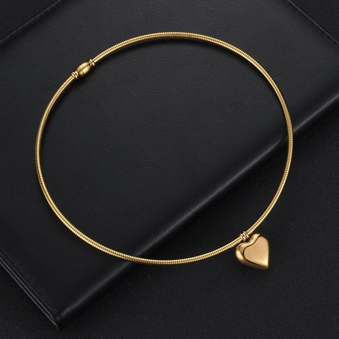Collana Choker Con Pendente A Cuore Acciaio Inossidabile Placcato Oro Catena A Serpente Gioielli Vintage Per Donna