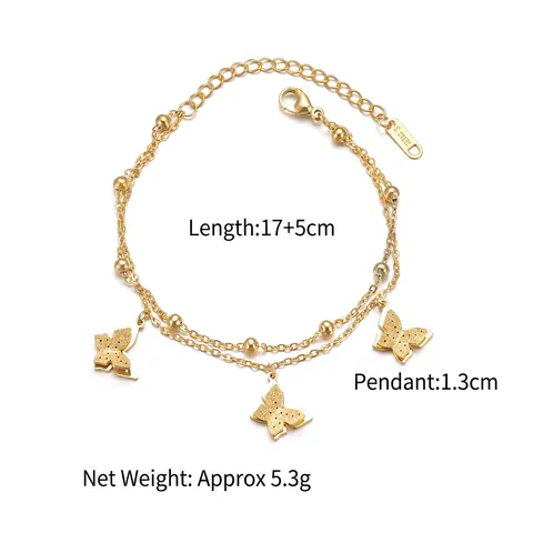 Double Layer Butterfly Charm Bracelet Titanium Stainless Steel Gold Plated Vintage Jewelry For Women Adjustable