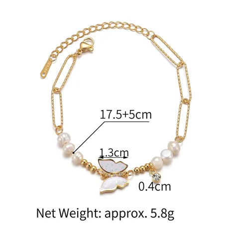 Bracciale In Acciaio Inossidabile Ciondolo Farfalla Con Perla D'acqua Dolce E Zircone Gioielli Di Moda Per Donna