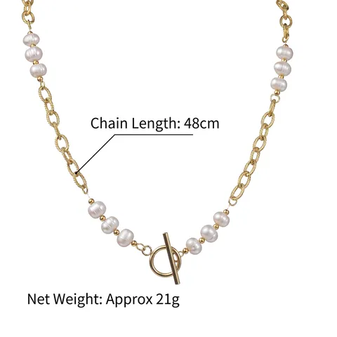 Collana Künstliche Perle Barocche Acciaio Inossidabile Placcato Oro Geometrica Chiusura OT Toggle Catena Clavicola Gioielli Donna