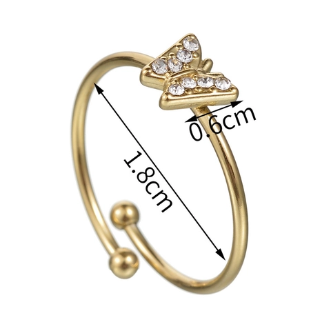 Shiny Butterfly Open Ring Stainless Steel Adjustable Finger Jewelry With Cubic Zirconia For Women French Light Luxury Style