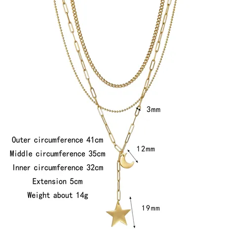 Stainless Steel Multi Layered Necklace For Women Trendy Gold Star And Moon Pendant Clavicle Chain Minimalist Jewelry