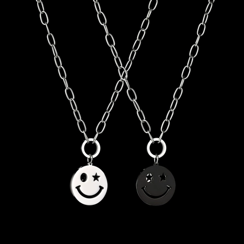 Smile Face Anhänger Halskette Edelstahl Stern Auge Streetwear Hip Hop Schmuck Für Herren Damen Trendig