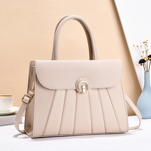 Women Handbag Lychee Pattern PU Leather Vertical Pleated Shoulder Crossbody Bag Large Capacity Elegant Style Top Handle