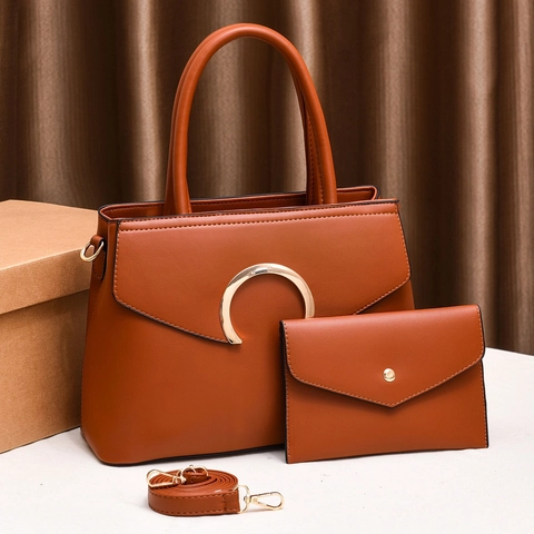 Set di Borse da Donna in Pelle PU Retro Grande Capacità Tote e Pochette Con Hardware Dorato Tracolla Regolabile