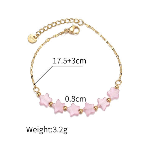 Stainless Steel Star Beaded Bracelet Gold Plated Cat Eye Stone Beads Adjustable Extension Chain For Women