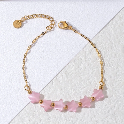 Stainless Steel Star Beaded Bracelet Gold Plated Cat Eye Stone Beads Adjustable Extension Chain For Women
