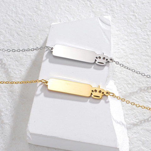 Collar De Acero Inoxidable Para Mujer Minimalista Barra Rectangular Colgante De Corona Hueca Joyería Elegante