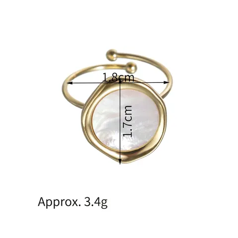 Irregular Round Mother Of Artificial Pearl Open Ring Titanium Steel 14K Gold Plated Minimalist Adjustable Finger Jewelry For Women