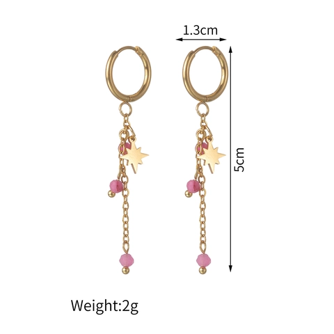 Roestvrijstalen Achtpuntige Ster Kwastje Oorbellen Gekleurde Kralen Hoop Dangle Lange Franjes Minimalistische Sieraden Voor Dames