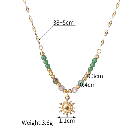 Collier Pendentif Soleil En Acier Inoxydable Plaqué Or Avec Perles Colorées Chaîne À Maillons Vintage Pour Femme