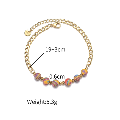 Elegantes Vergoldetes Edelstahlarmband Mit Bunten Gestreiften Rundperlen Minimalistischer Modeschmuck Geschenk Für Damen