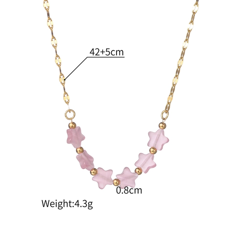 Rosa Stern Anhänger Halskette Gold Plattiert Edelstahl Kette Mit Katzenauge Stein Perlen Süße Romantische Stil Schmuck Für Damen