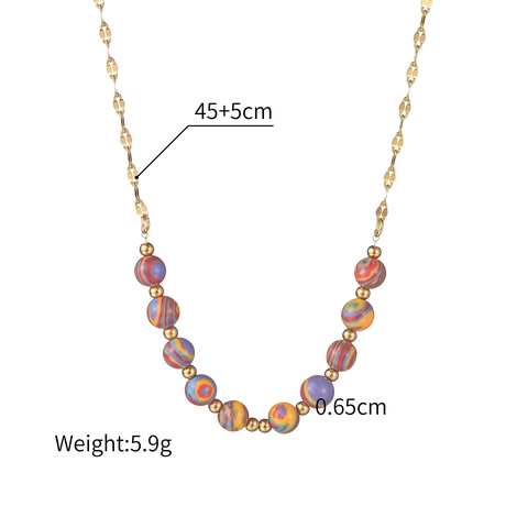 Kralenketting Roestvrij Staal Verguld Macaron Swirl Marmerpatroon Ronde Kralen Boheemse Vintage Stijl Voor Dames