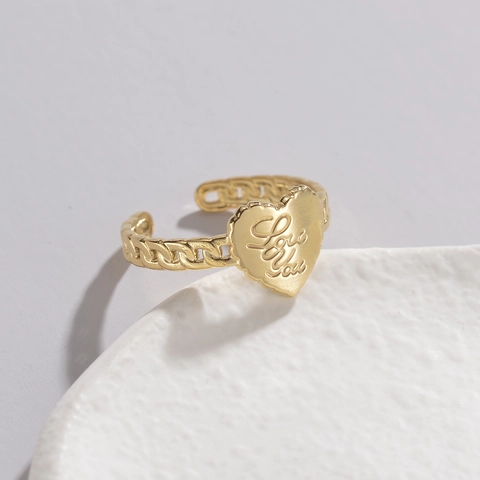 Verstelbare Hartring LOVE Gegraveerd Roestvrij Staal Ketting Band Sieraden Voor Vrouwen Minimalistische Open Ring