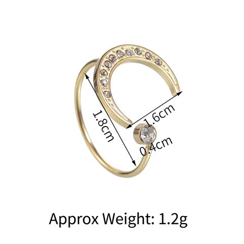 Roestvrijstalen Verstelbare Open Ring Halve Maan Zirkonia Minimalistische Franse Luxe Sieraden Voor Dames