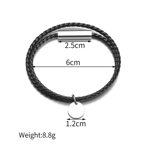 Bracciale In Pelle Intrecciata Acciaio Inossidabile Targhetta Rotonda Minimalista Stile Punk Gioielli Unisex